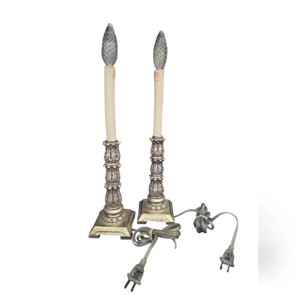 Pair of Gold Candlestick Lamps - Picture 5 of 7